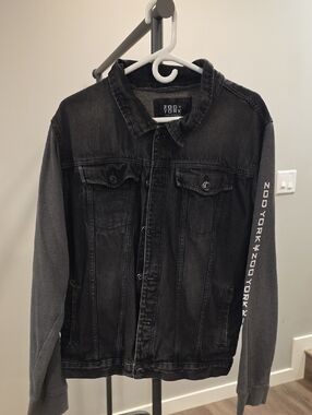 Zoo York Black Denim Jacket with Gray Knit Sleeves